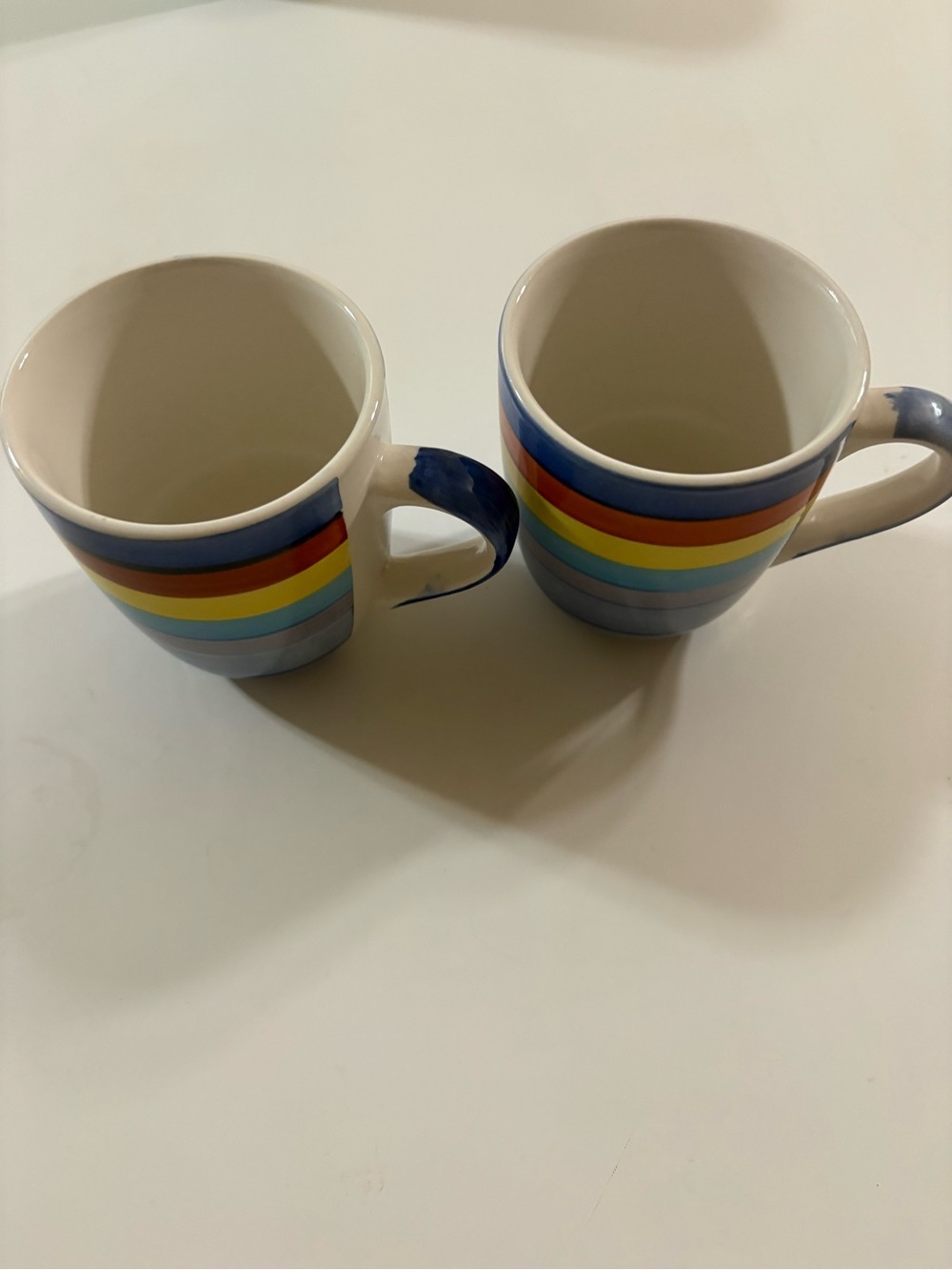 Mulberry Ceramic Rainbow Stripe Coffee Mug - Blue Handle set of two